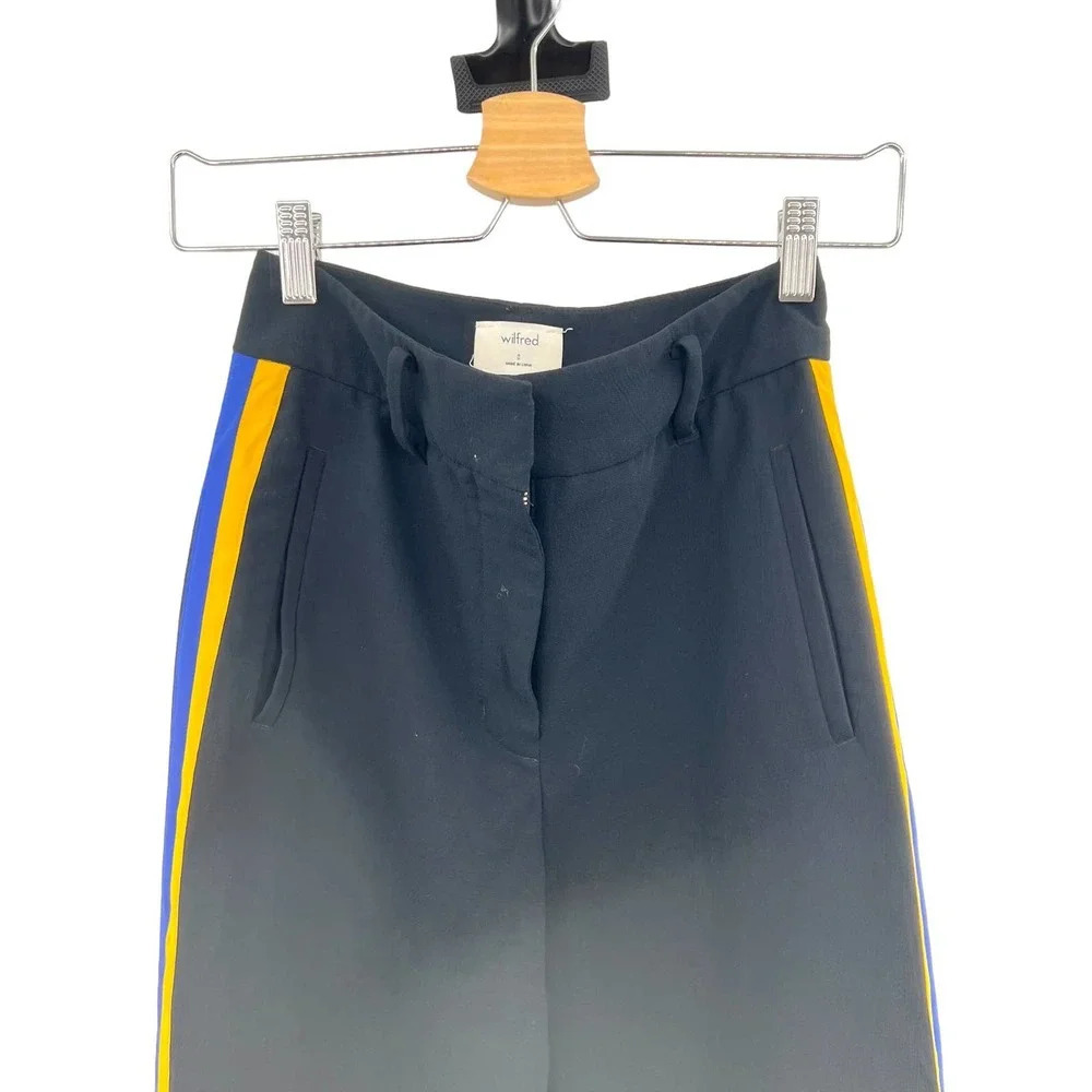 Aritzia Wilfred Jallade Trouser Pants Black Blue Yellow Stripe Size 0 - Picture 3 of 9
